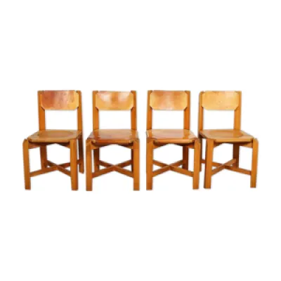 Set of 4 dining chairs - cognac leather