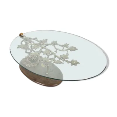 Table basse sculpturale - bronze verre