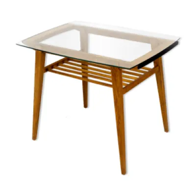 table basse en bois avec - 1960 verre