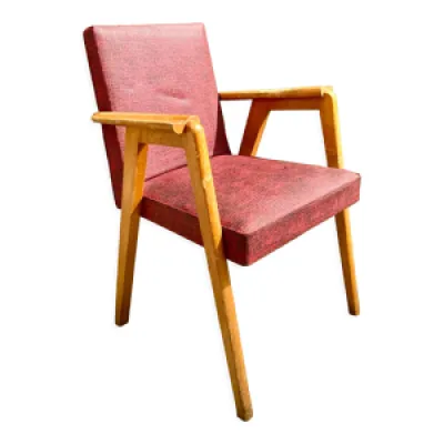 fauteuil rouge en bois - 1950
