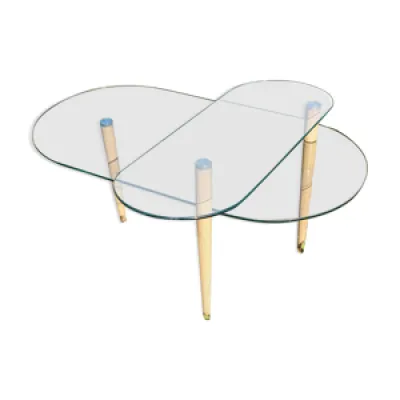 Table basse verre avec - bois plateau