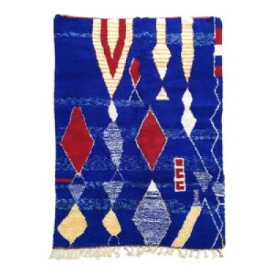 Tapis berbère marocain - boujaad bleu motifs