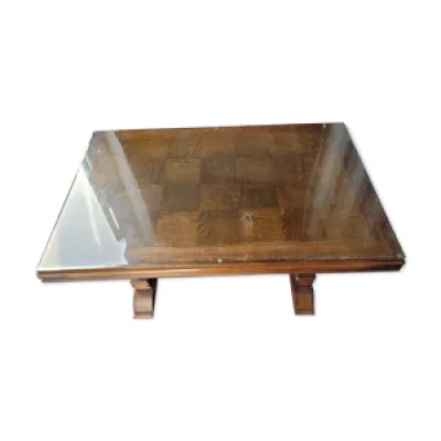 table en chêne art déco - verre plateau