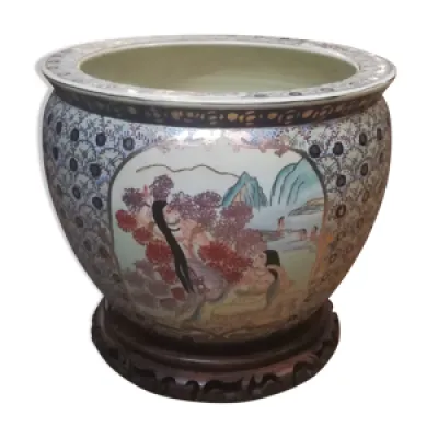 Cache pot chinois en - porcelaine polychrome