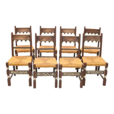 Set de 8 chaises paillées - 1940 art