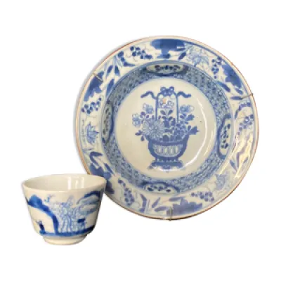Chine, ensemble assiette - porcelaine bleu