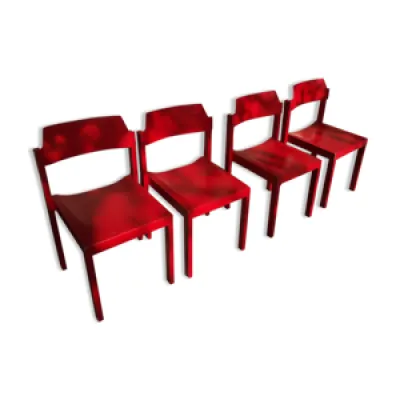Set de 4 chaises en hêtre - 1960 rouge