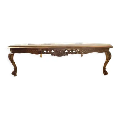 Table basse en bois doré - marbre plateau
