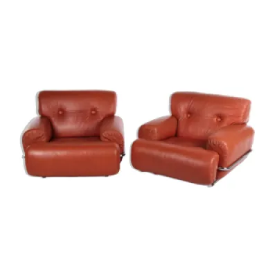paire de fauteuils italien - cuir 1970