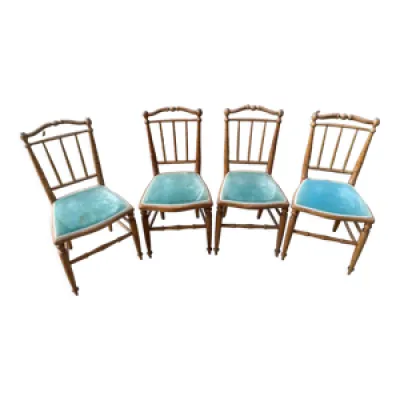 Lot de 4 chaises anciennes - assise bleu