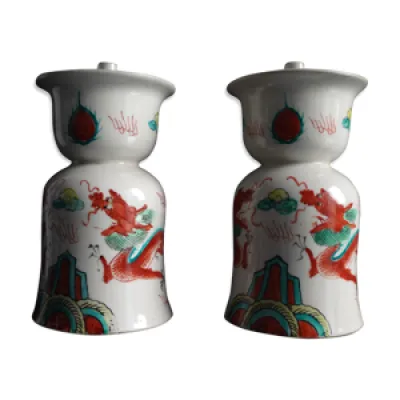 Paire de bougeoirs porcelaine - chine 1900