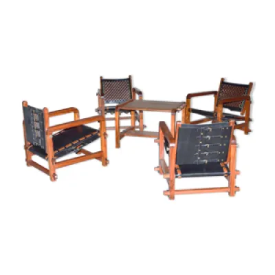 Ensemble de 4 fauteuils - table cuir