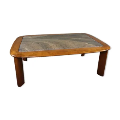 Mid-century wooden coffee - marble top