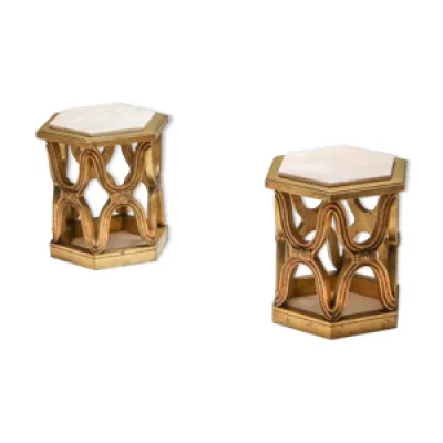 Tables d'appoint en bois - 1970 marbre
