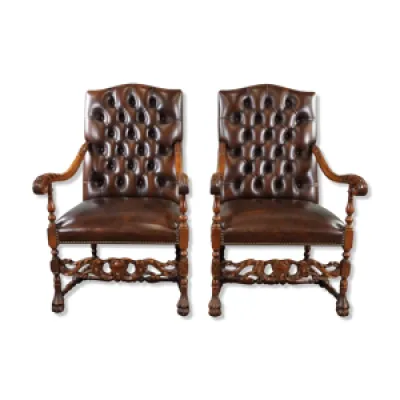 Set de 2 fauteuils Chesterfield - cuir vachette