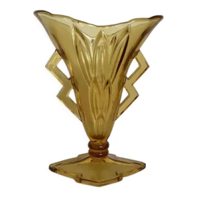 Ancien vase verre jaune - base