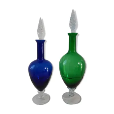 Duo de carafes en verre - bleu vert