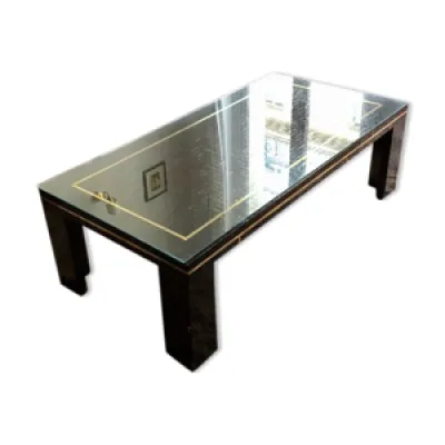 Table basse en bois massif - verre plateau
