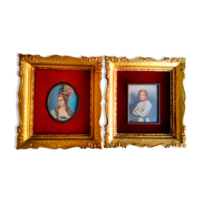 Paire de portraits miniatures - ivoire