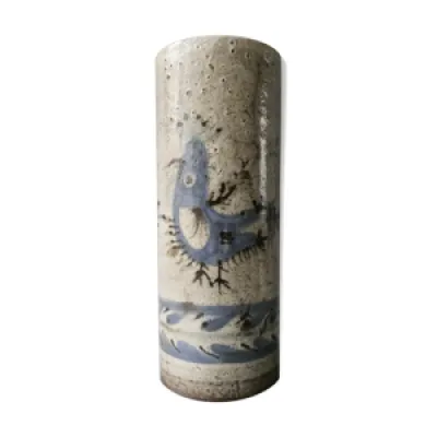 Vase rouleau décor fleur - oiseau