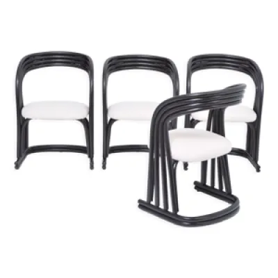 Lot de 4 chaises rembourrées - noir rotin