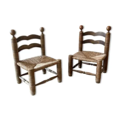 chaises basses en bois - paille