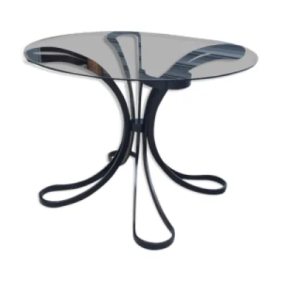 Table space age en acier - plateau verre