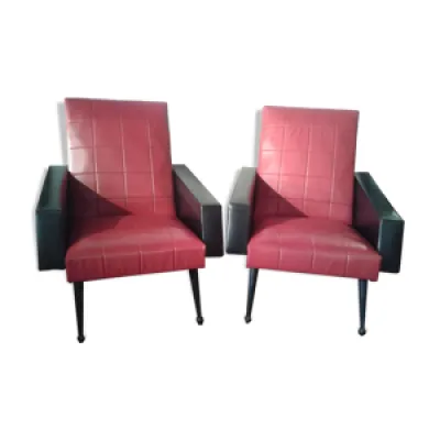 Paire de fauteuils vintage - noir rouge