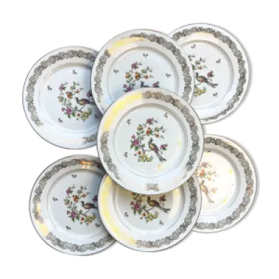 7 assiettes plates en - porcelaine motif