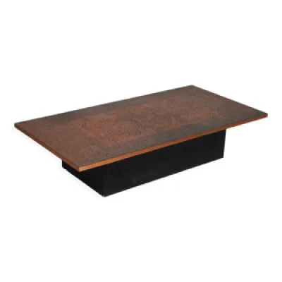 Table basse brutaliste - bois cuivre
