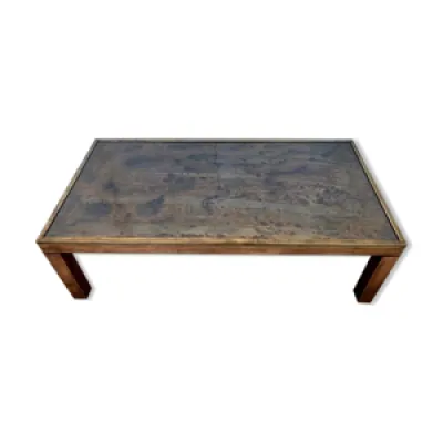 Table basse vintage moderniste - cuivre bois