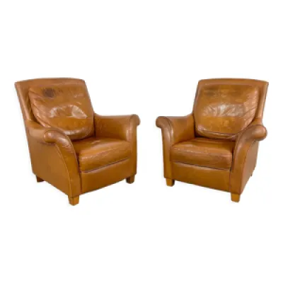 Ensemble de deux fauteuils - cuir cognac