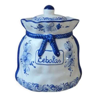 Pot à oignons en céramique - fleurs bleues
