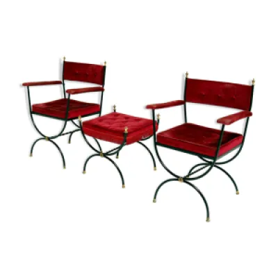 chaises et tabouret Savonarola - rouge