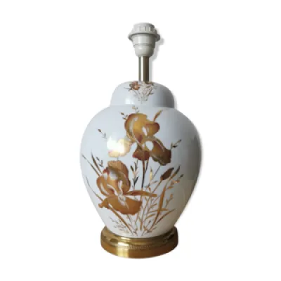 Pied de lampe doré porcelaine - floral