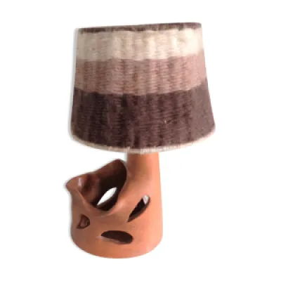 Lampe en céramique terracotta - abat jour laine
