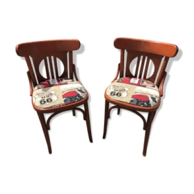 Paire chaise bois courbé - assise tissu