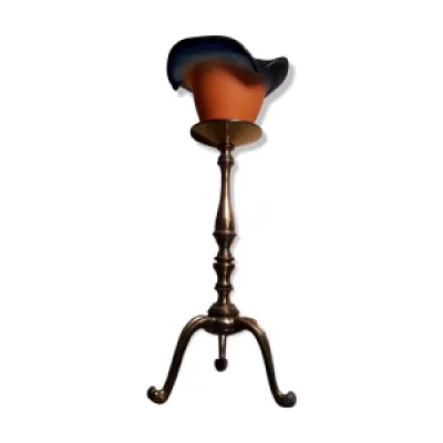 Lampe tripode bronze - orange verre