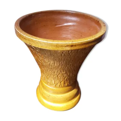 Ancien vase grès décor - beige marron