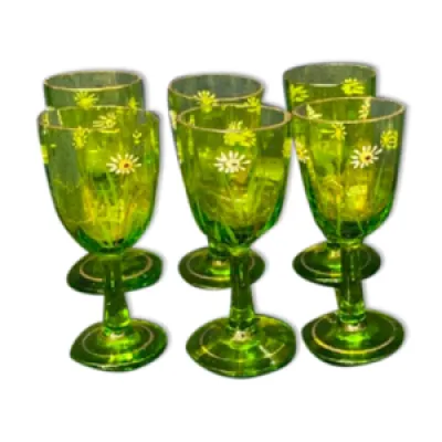 Lot de 6 verres émailles - couleur vert