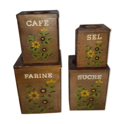4 boîtes pots à épices - bois peints