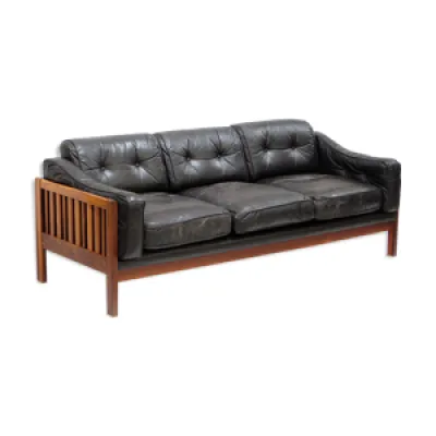 Canapé vintage en cuir - cadre noir