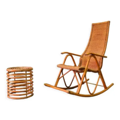 Rocking chair et table - 1950 bambou