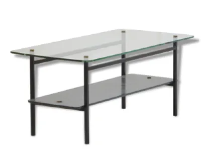 Table basse 1950 en métal - double plateau verre