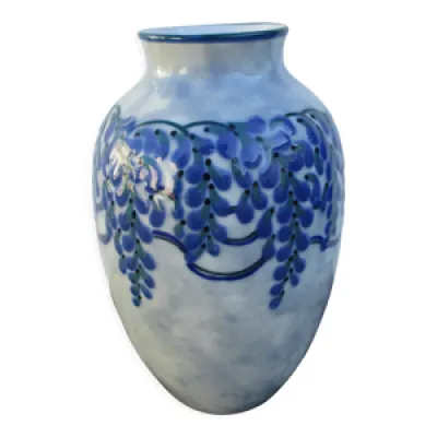 Vase porcelaine emaillee - decor feuillage