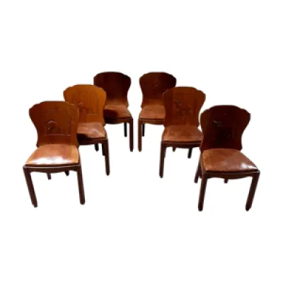 Ensemble de 6 chaises - bois cuir