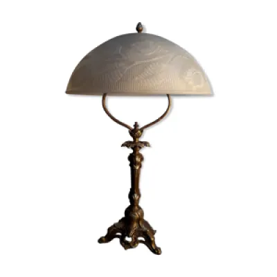 Lampe bronze doré  abat - verre art