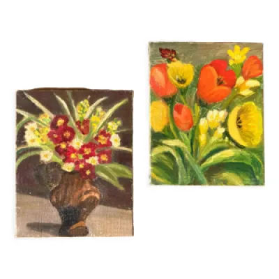 Deux huiles sur toiles - motif floral