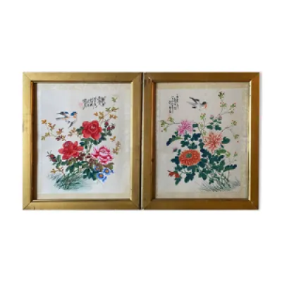 Tableau deux aquarelles - fleurs