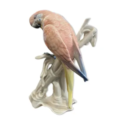 Oiseau rose branché - deco porcelaine